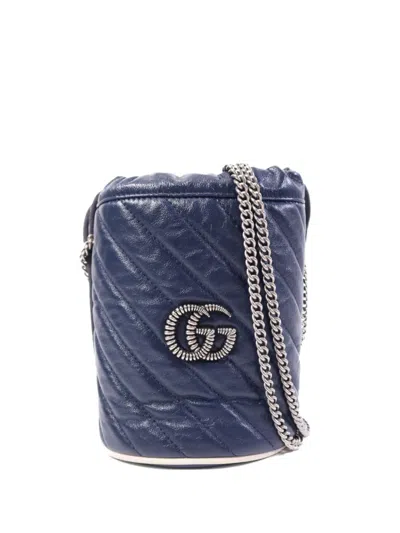 Pre-owned Gucci Gg Marmont Bucket Bag In Blue