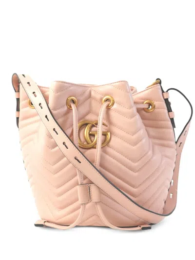 Pre-owned Gucci Gg Marmont Bucket Bag In Pink