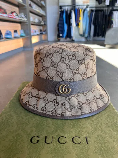 Pre-owned Gucci Gg Marmont Bucket Hat Brown