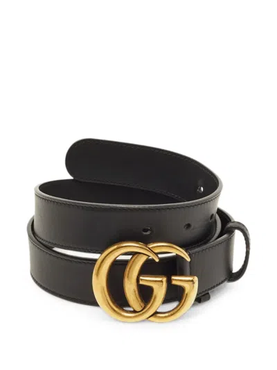 Pre-owned Gucci Gg Marmont Buckle Belt In Black