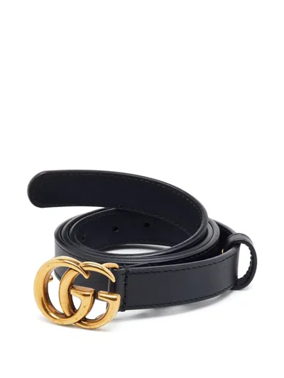 Pre-owned Gucci Gg Marmont Buckle Belt In Black