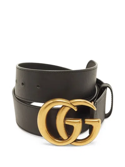 Pre-owned Gucci Gg Marmont Buckle Belt In Black