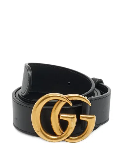 Pre-owned Gucci Gg Marmont Buckle Belt In Black