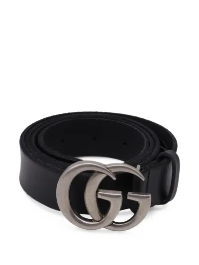 Pre-owned Gucci Gg Marmont Buckle Belt In Black