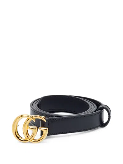 Pre-owned Gucci Gg Marmont Buckle Slim Leather Belt In Black