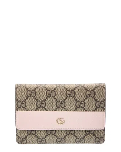 Gucci Gg Marmont Canvas & Leather Card Case In Beige