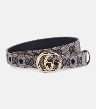 Gucci Gg Marmont Canvas Slim Belt In Beige,blue