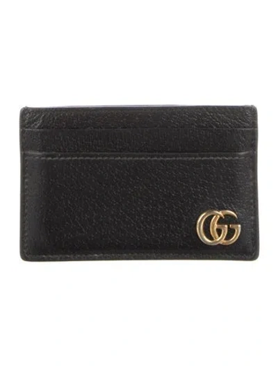 Pre-owned Gucci Gg Marmont Card Case Double G Logo Card Holder In Black