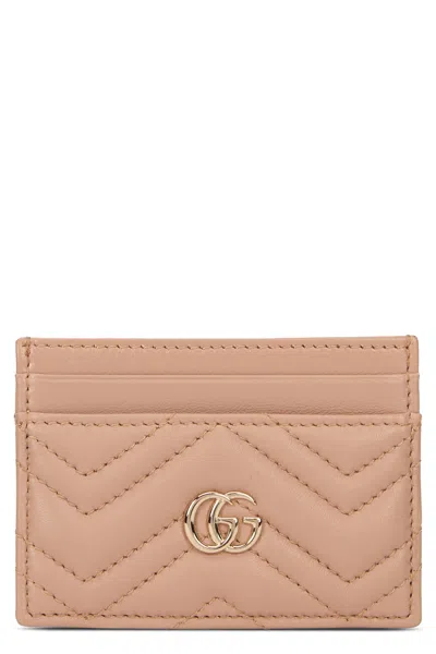 Gucci Gg Marmont Card Case In Leather In Beige