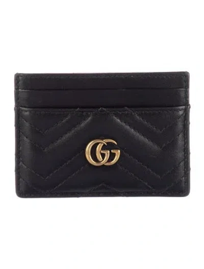 Pre-owned Gucci Gg Marmont Card Case Quilted Pattern Compact Wallet In Black