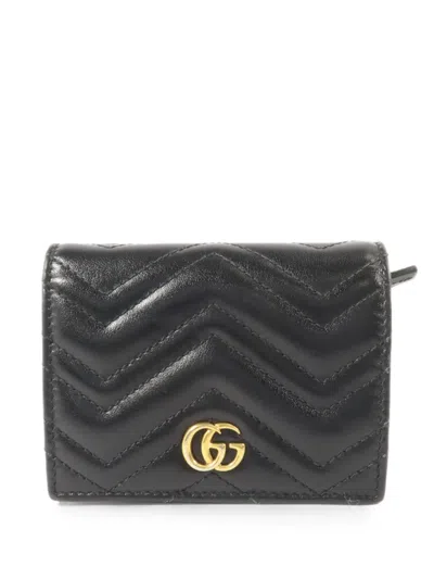 Pre-owned Gucci Gg Marmont Card Case Wallet In Black