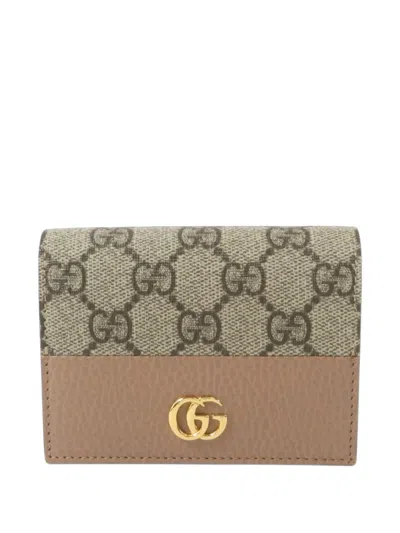 Pre-owned Gucci Gg Marmont Card Case Wallet In Brown