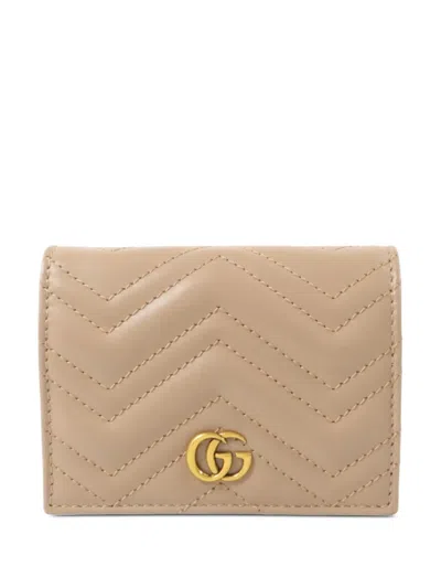 Pre-owned Gucci Gg Marmont Card Case Wallet In Neutrals