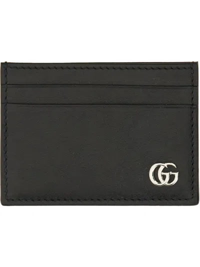 Gucci Gg Marmont Card Case With Money Clip In Soft Leather In Black
