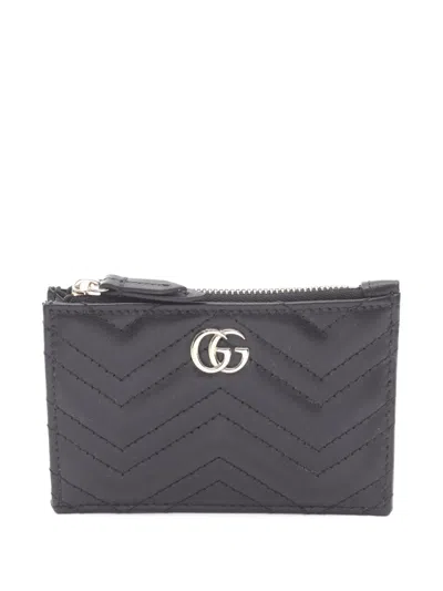 Pre-owned Gucci Gg Marmont Card Holder In Black