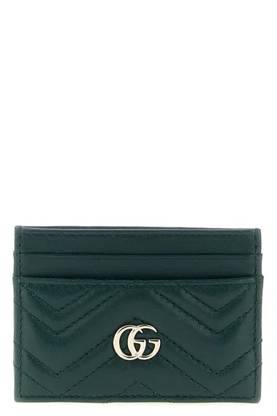 Gucci Gg Marmont Card Holder Chevron Pattern In Green