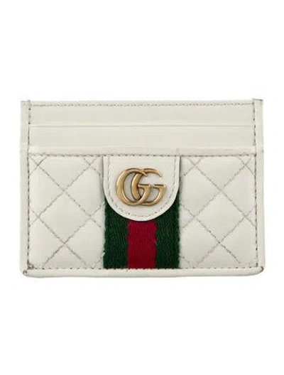 Pre-owned Gucci Gg Marmont Card Holder Web Accent Card Holder In White