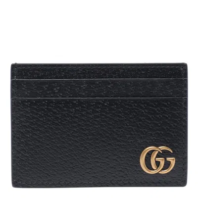 Gucci Black Leather Card Holder With Logo In Multicolor