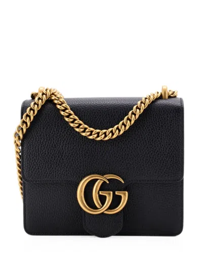 Pre-owned Gucci Gg Marmont Chain Leather Small Shoulder Bag In Black