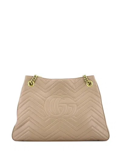 Pre-owned Gucci Gg Marmont Chain Matelasse Leather Shoulder Bag In Neutral
