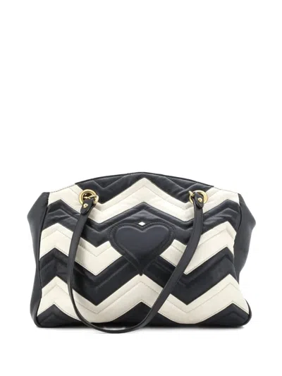 Pre-owned Gucci Gg Marmont Chain Tote Matelasse Leather Medium Shoulder Bag In Black