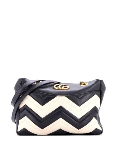 Pre-owned Gucci Gg Marmont Chain Tote Matelasse Leather Medium Shoulder Bag In Black