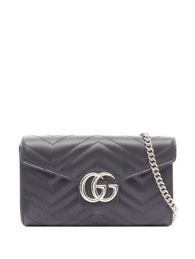 Pre-owned Gucci Gg Marmont Chain Wallet In Black