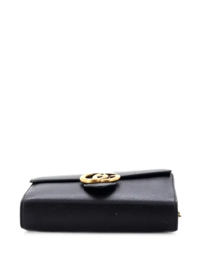 Pre-owned Gucci Gg Marmont Chain Wallet Leather Mini Clutch Bag In Black