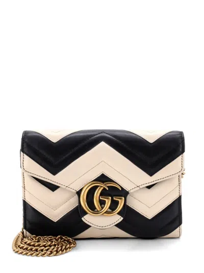 Pre-owned Gucci Gg Marmont Chain Wallet Matelasse Leather Mini Crossbody Bag In Black