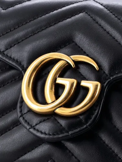 Pre-owned Gucci Gg Marmont Chain Wallet Matelasse Leather Mini Crossbody Bag In Black