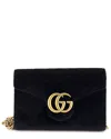 Gucci Gg Marmont Chain Wallet Matelassé Velvet Mini (authentic Pre-loved) In Black