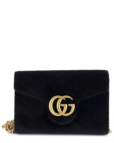 Gucci Gg Marmont Chain Wallet Matelassé Velvet Mini (authentic Pre-loved) In Black