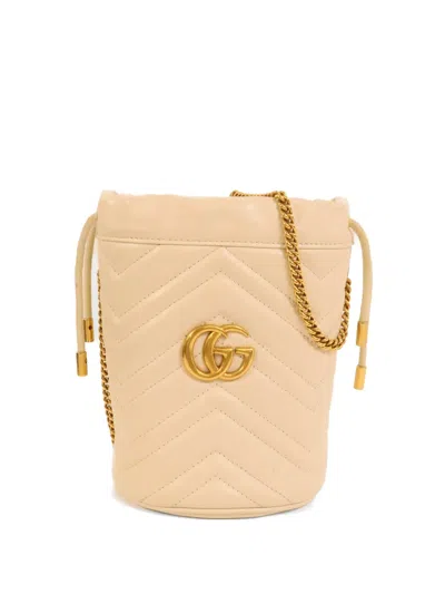Pre-owned Gucci Gg Marmont Chain-strap Bucket Bag In Neutral
