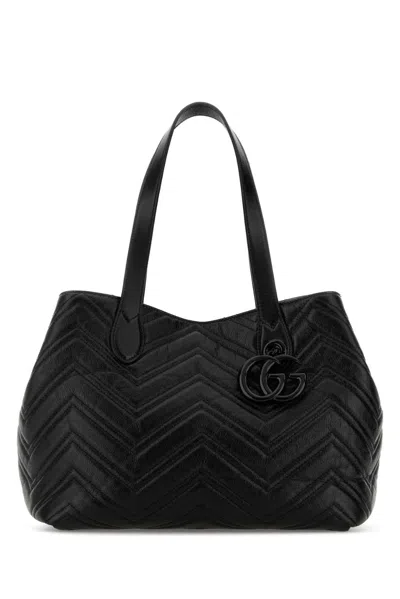 Gucci Gg Marmont Charme Black Lambskin Handbag In Pink