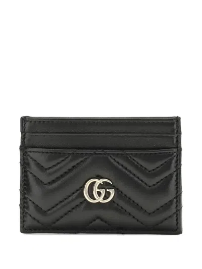 Gucci Gg Marmont Chevron Card Holder In Black