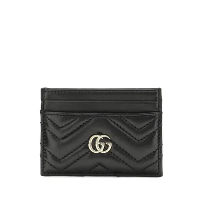 Gucci Gg Marmont Chevron Card Holder In Black