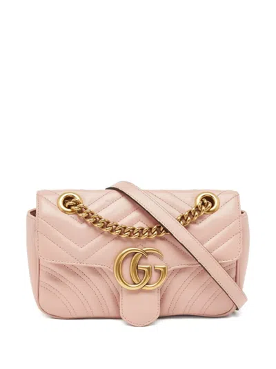 Pre-owned Gucci Gg Marmont Chevron Chain-strap Shoulder Bag In Pink