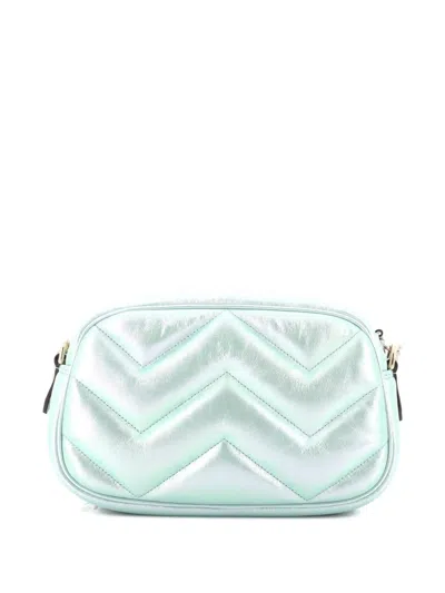 Pre-owned Gucci Gg Marmont Chevron Iridescent Leather Small Shoulder Bag In Green