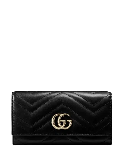 Gucci Gg Marmont Chevron Logo Wallet In Black