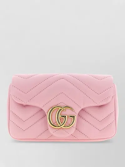 Gucci Gg Marmont Chevron Mini Chain Shoulder Bag In Pink