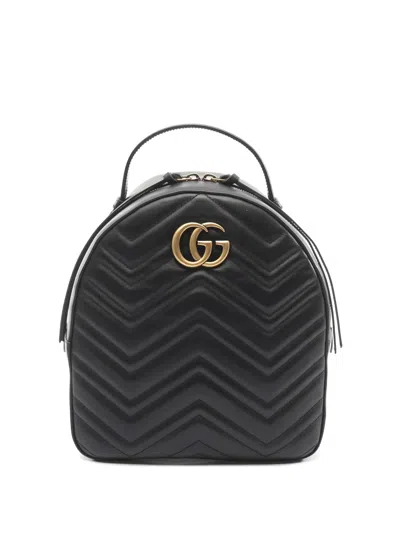 Pre-owned Gucci Gg Marmont Chevron-pattern Backpack In Black