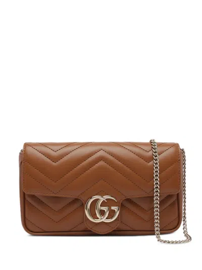 Gucci Gg Marmont Chevron-quilted Logo-plaque Shoulder Bag In Brown
