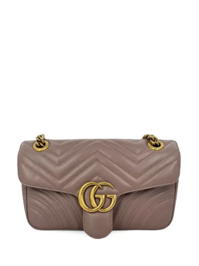 Pre-owned Gucci Gg Marmont Chevron Shoulder Bag In Pink