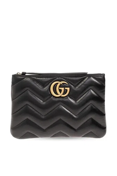 Gucci Woman Black Leather Gg Marmont Clutch