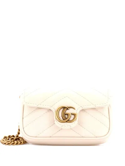 Pre-owned Gucci Gg Marmont Coin Purse On Chain Matelasse Leather Clutch Bag In Neutral