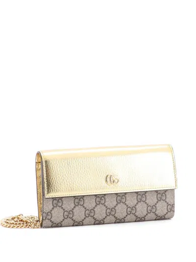 Pre-owned Gucci Gg Marmont Continental Chain Wallet Gg Coated Canvas And Leather Crossbody Bag In Brown