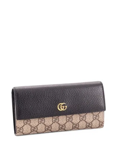 Pre-owned Gucci Gg Marmont Continental Wallet Gg Coated Canvas And Leather Long Small Wallets In Black