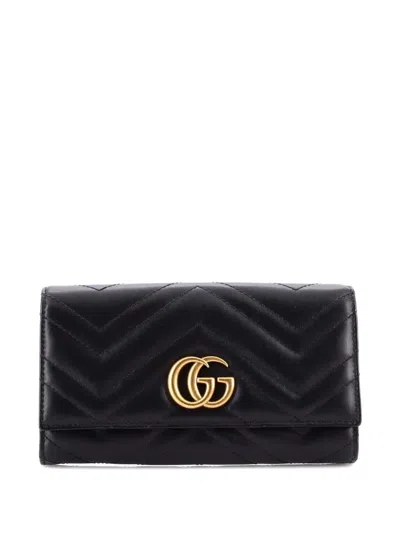 Pre-owned Gucci Gg Marmont Continental Wallet Matelasse Leather Small Wallets In Black