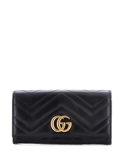 Pre-owned Gucci Gg Marmont Continental Wallet Matelasse Leather Small Wallets In Black