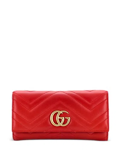 Pre-owned Gucci Gg Marmont Continental Wallet Matelasse Leather Small Wallets In Red